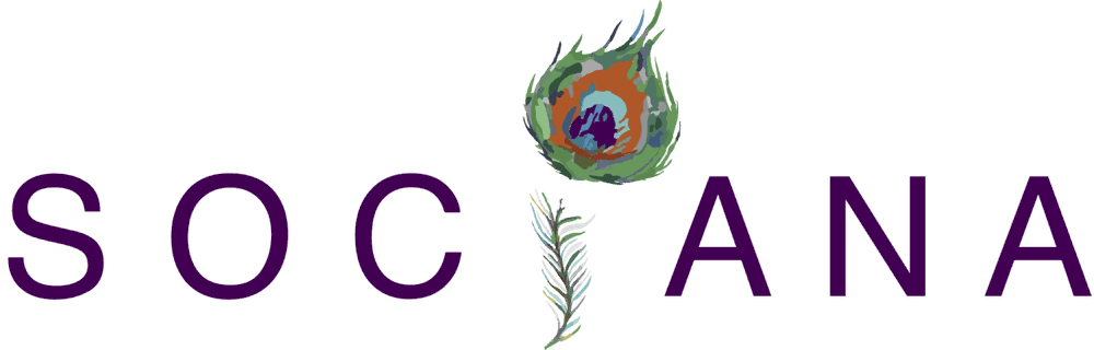 Sociana logo: the word SOCIANA in purple capitals with a peacock feather as the letter I