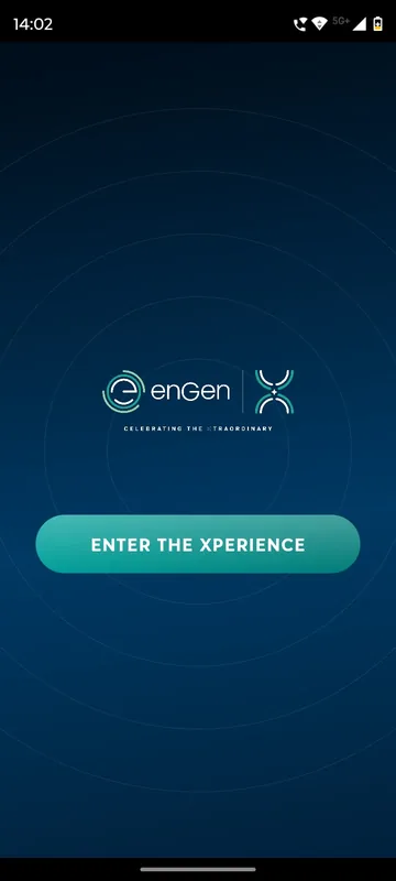 Dark branded splash with the corporate experiences logo and an Enter the Xperience button