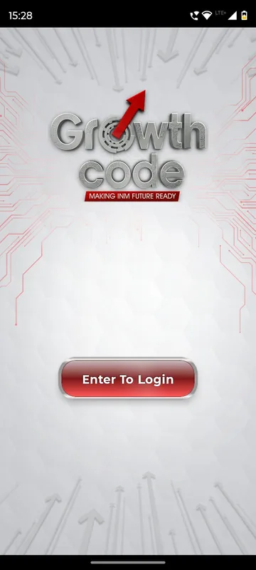 Metallic programme splash with the Growth Code logo, the Making INM Future Ready strapline and a red Enter To Login button