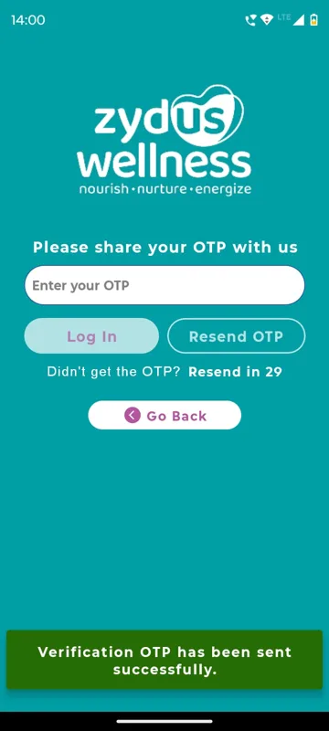 OTP screen asking for the code sent by email, with Log In, Resend OTP and Go Back