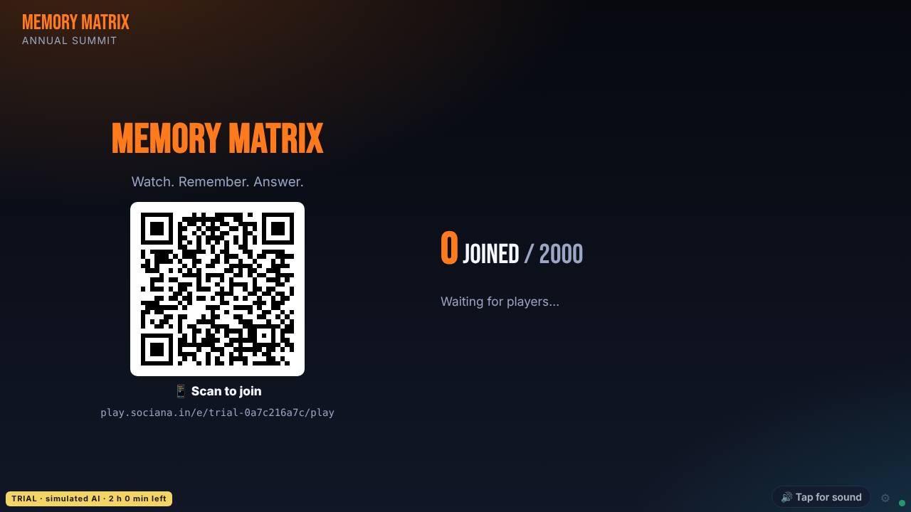 Memory Matrix: the demo's opening screen