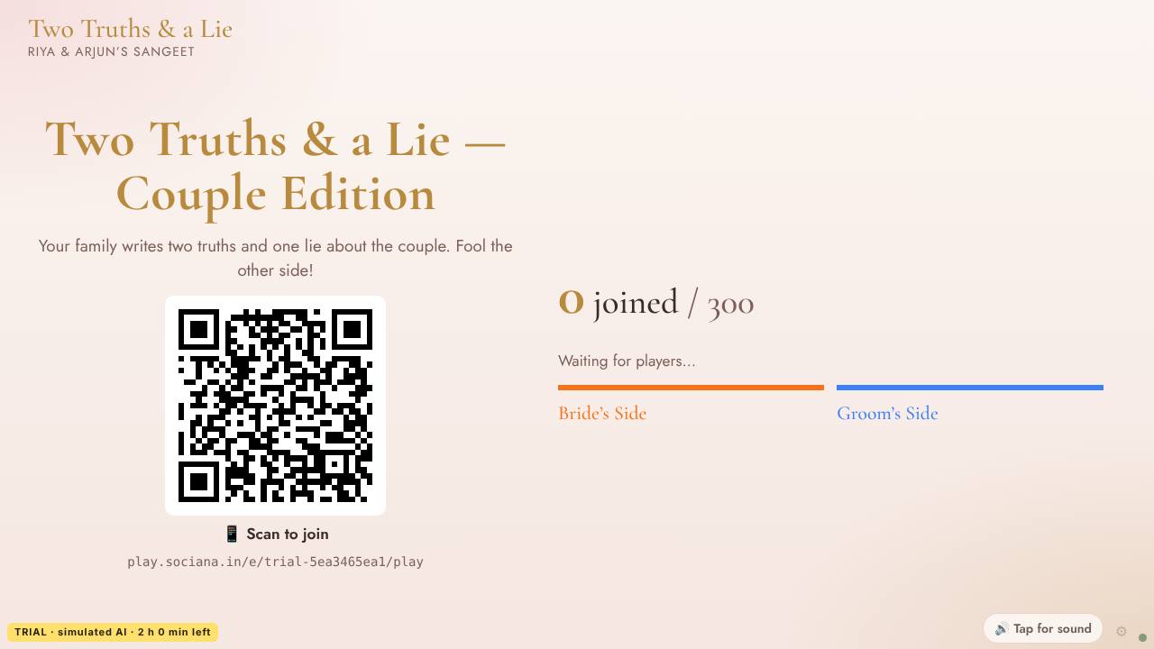 Two Truths & a Lie: the demo's opening screen