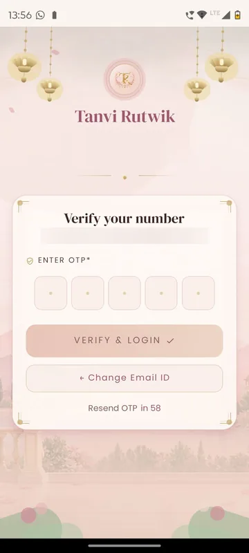 Verify your number step with five code boxes, a Verify and Login button, a change email link and a resend timer
