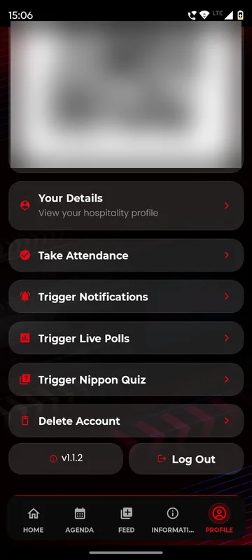 Profile menu with Take Attendance, Trigger Notifications, Trigger Live Polls and Trigger Nippon Quiz